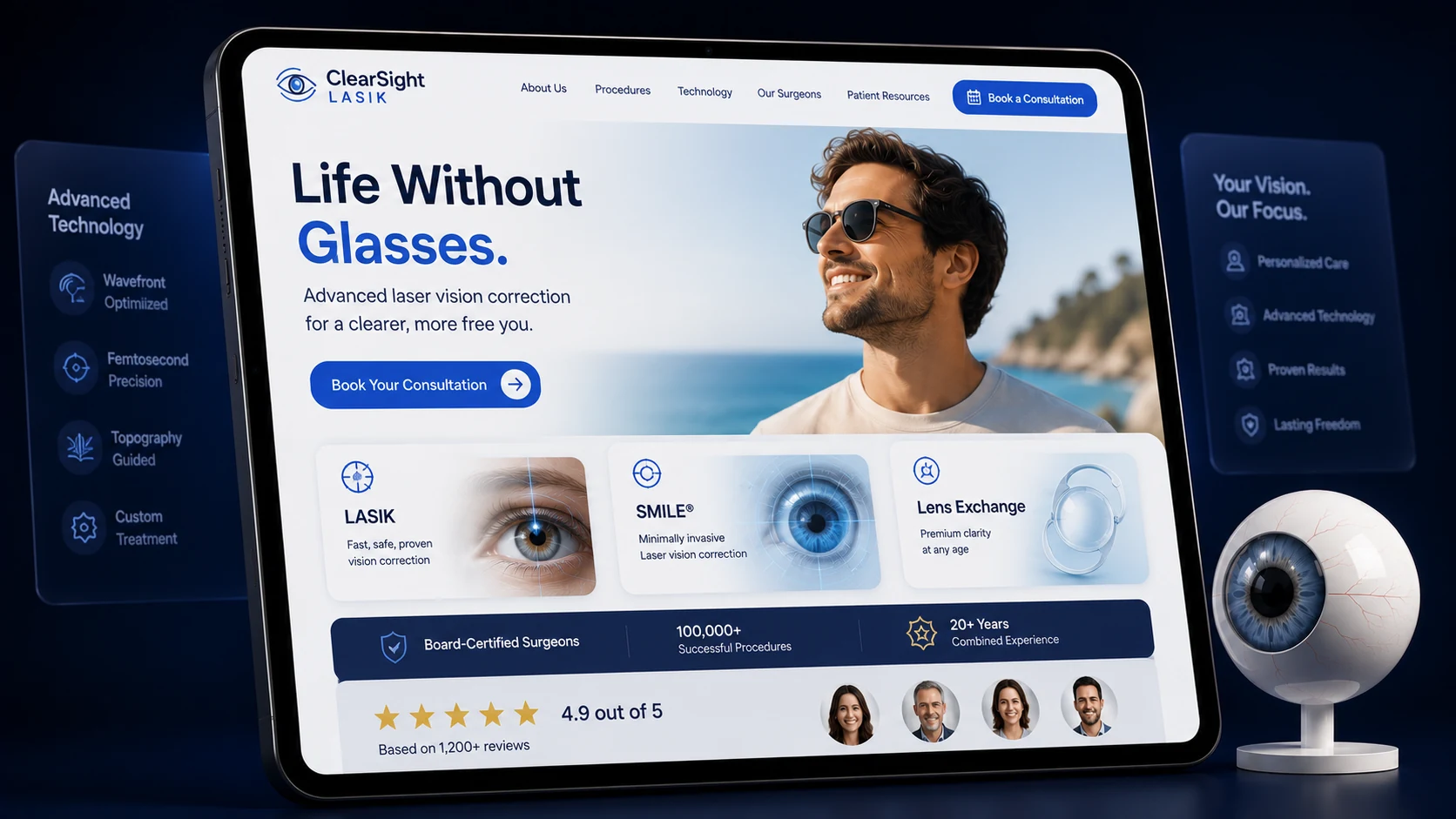 LASIK and refractive surgery website design concept on a tablet, designed by Proximity Ranker