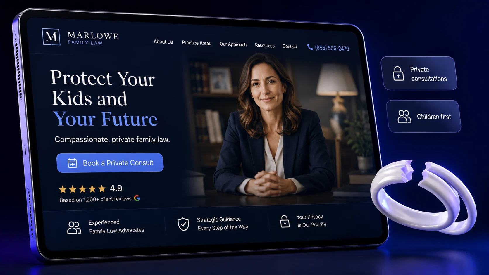 Divorce and separation family law firm website design concept on a tablet, designed by Proximity Ranker
