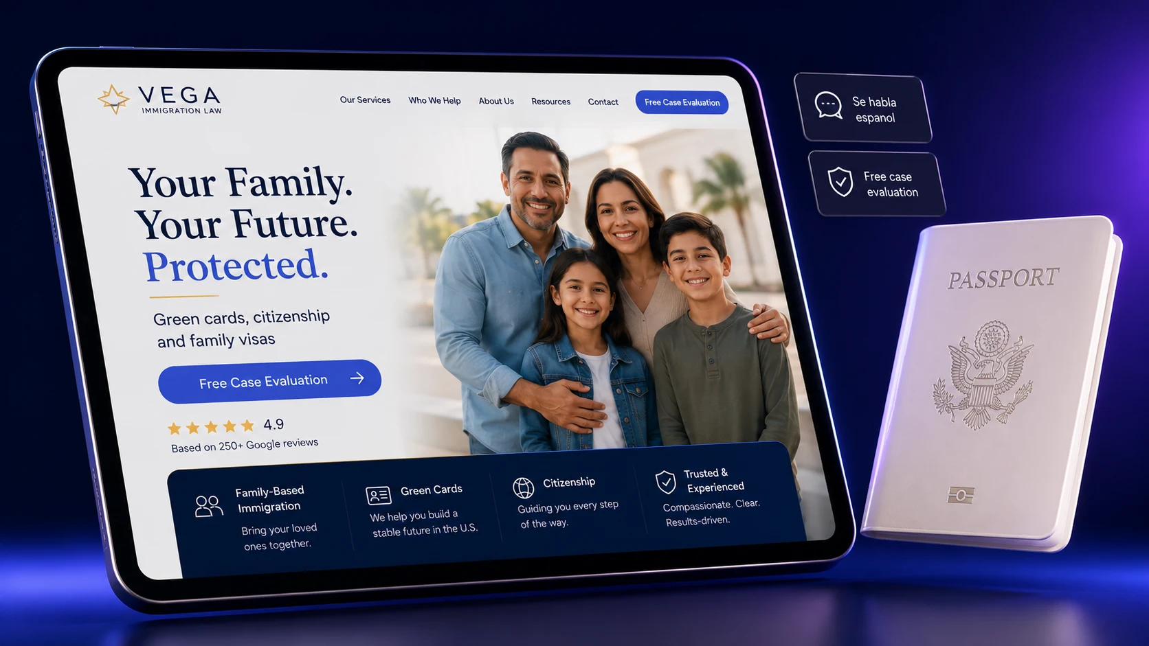 Family and marriage visa immigration law firm website design concept on a tablet, designed by Proximity Ranker