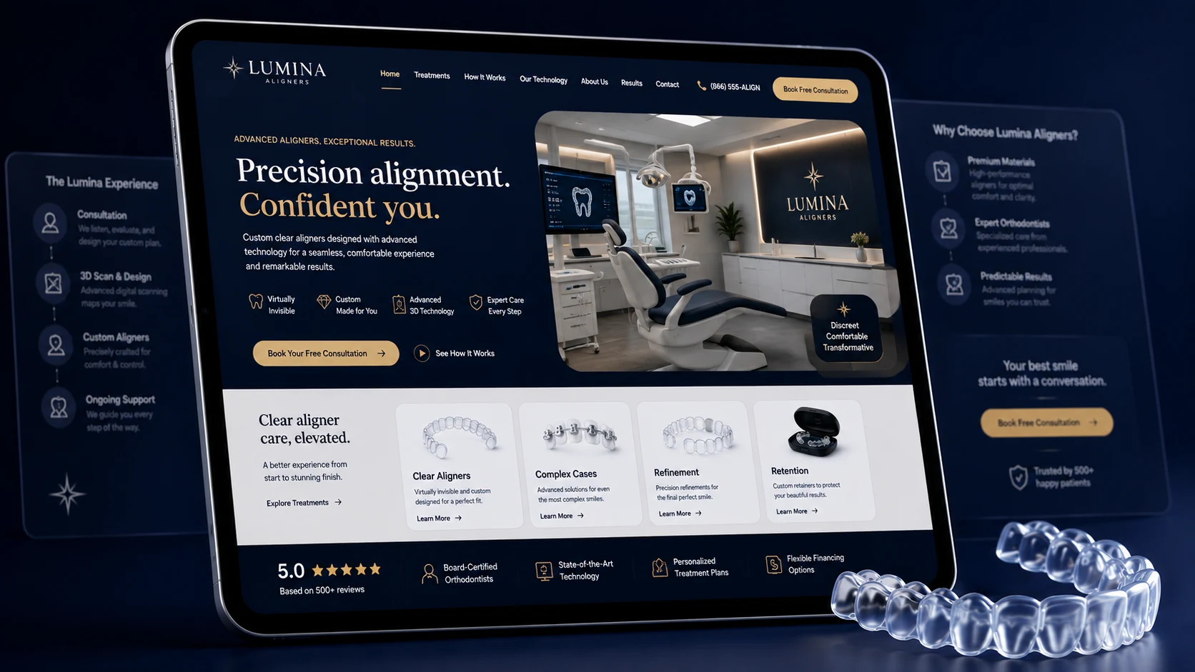 Adult clear aligner orthodontic website design concept on a tablet, designed by Proximity Ranker
