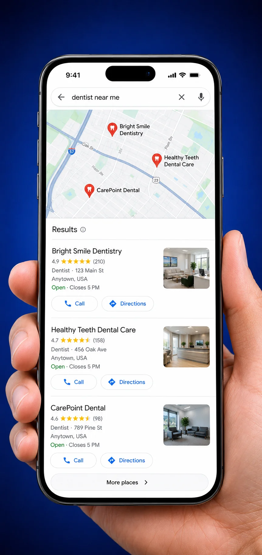 Google Maps top ranking for a dentist near me search